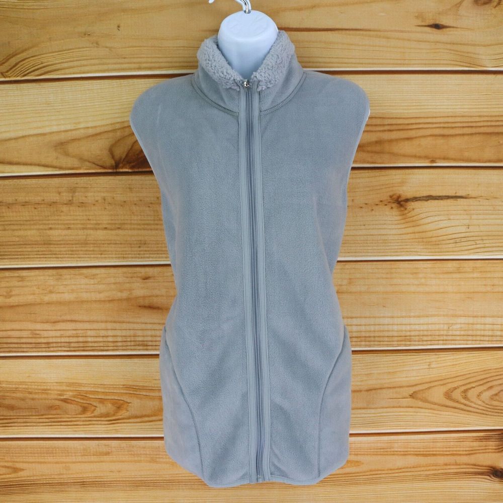 Karen Scott Sport Vest Full Zip Womens Size XL Gray Fleece Pockets Super Soft‎
